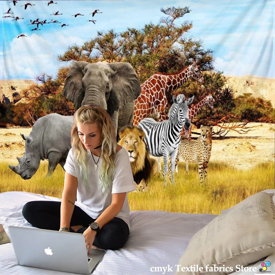 Nigikala tapestry African grassland animals Cartoonwall hanging beach towel thin polyester blanket yoga