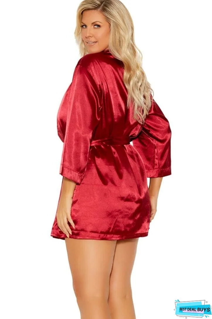 Charmeuse Kimono 3/4 Sleeves Robe With Belt