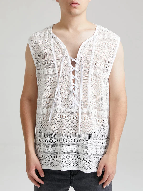 Aonga - Mens Woven Mesh V-neck Sleeveless VestJ