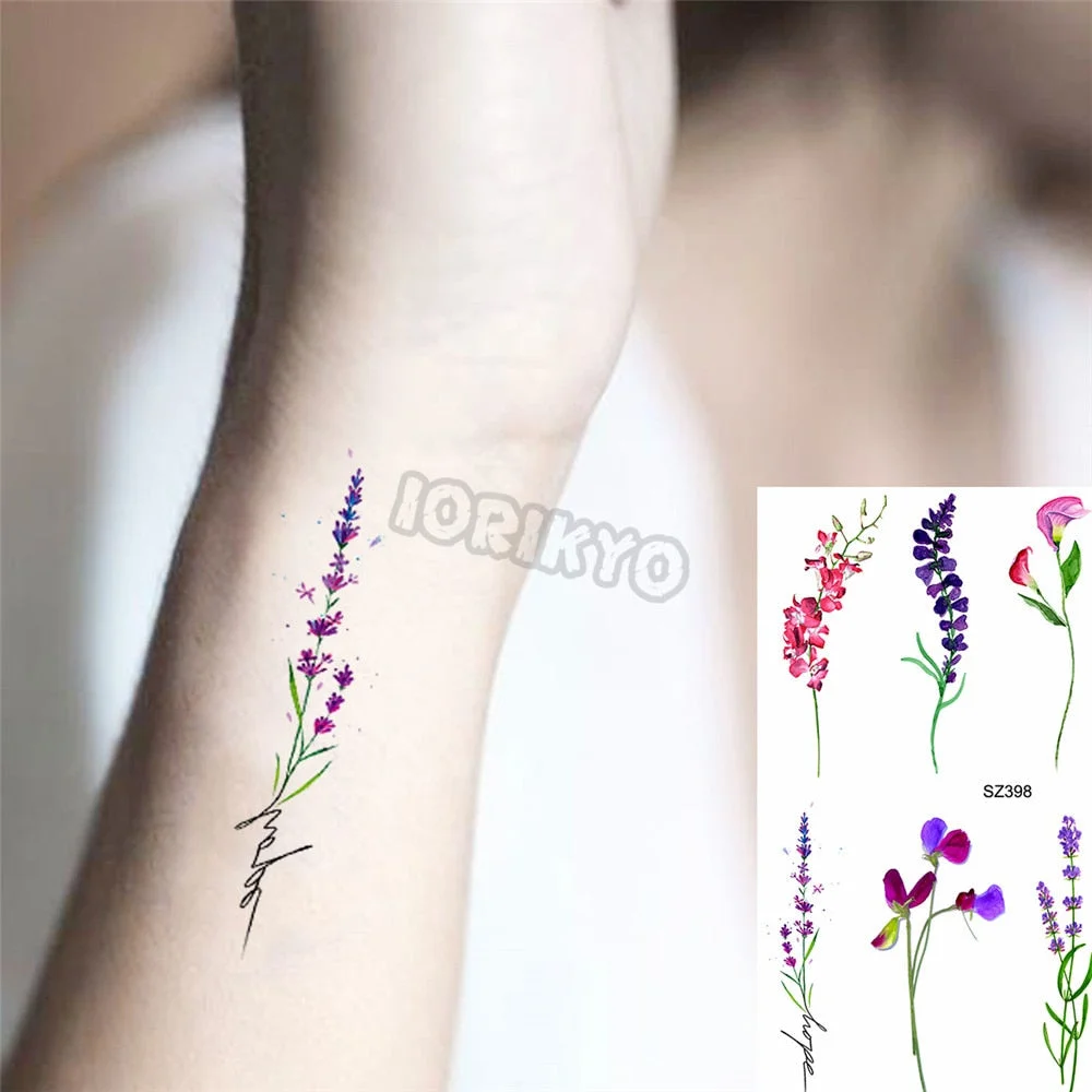 Colorful Dinosaur Temporary Tattoos For Kids Girls Rose Flower Lavender Hummingbird Fake Tattoo Sticker Forearm Neck Tatoos Show