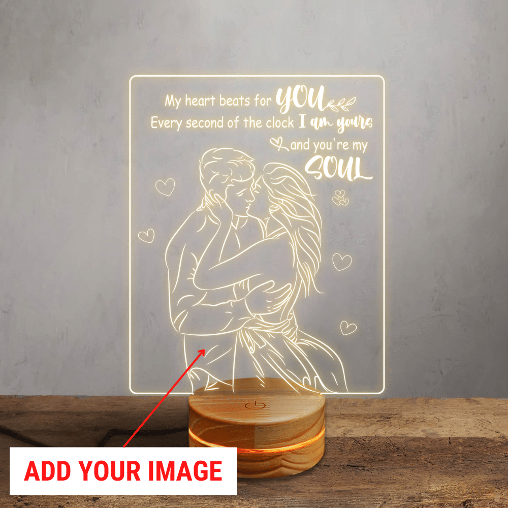 My Heart Beats For You Every Second Of The Clock I Am Yours And You're My Soul - Vangogifts Hand-drawn Photo Led Lamp