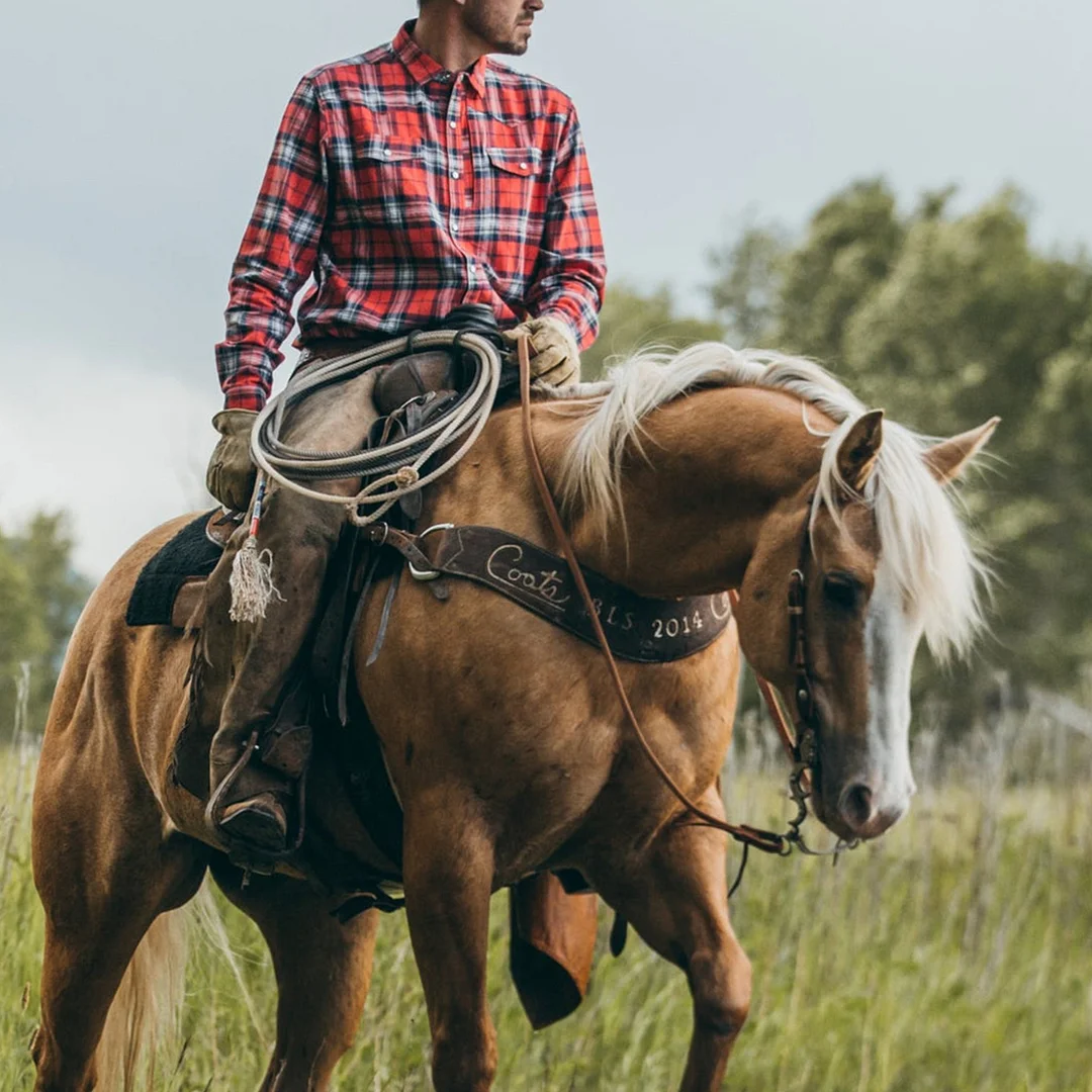 Men's Western Ranch Check Casual Wedding Button-Down Shirt-inspireuse