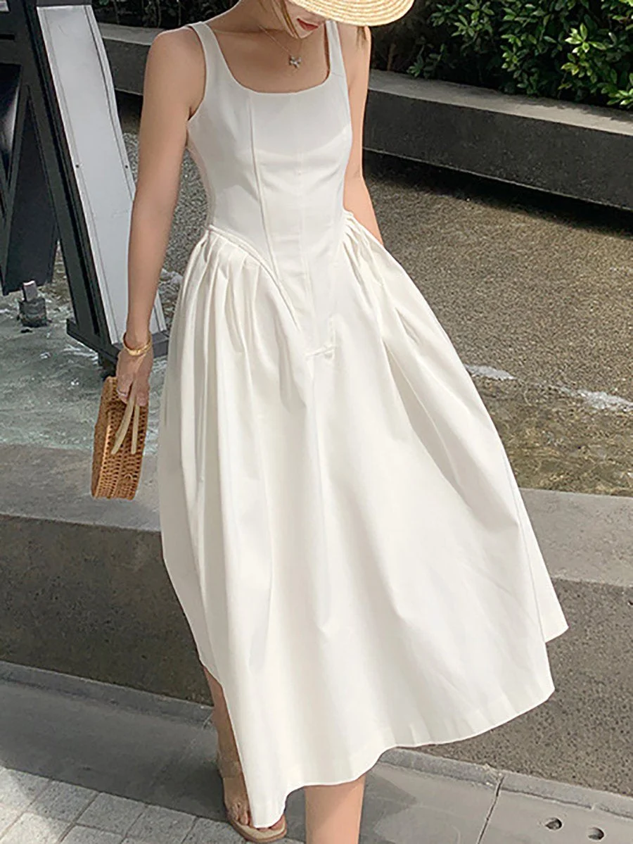 Elegant White A-Line Midi Dress