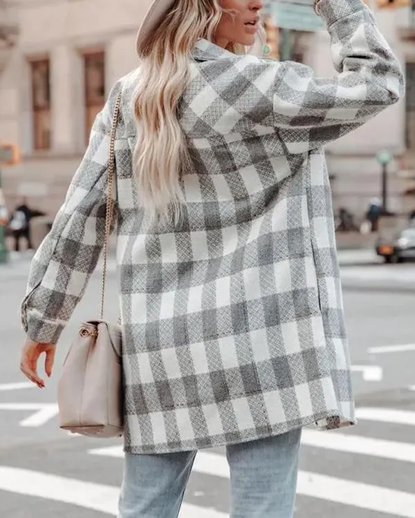 New Fashion Plaid Long Shirt Jacket