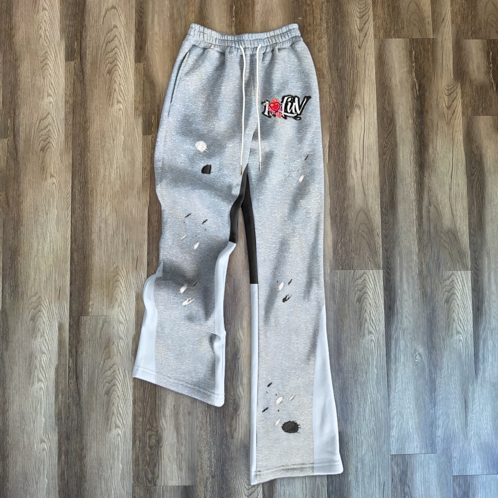Casual personality color block splash ink printed trousers