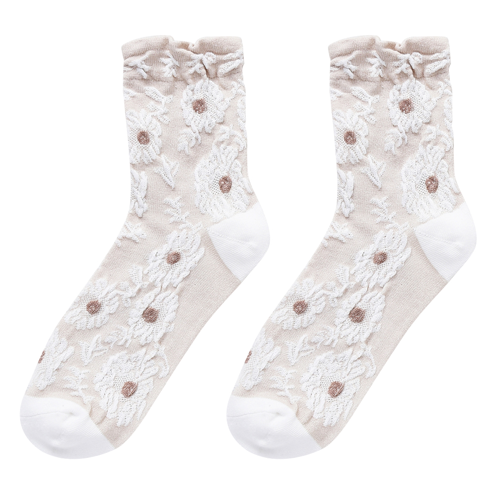 

Retro Women Soft Long Socks Korean Flower Printed Elastic Pile Heap Socks, 501 Original