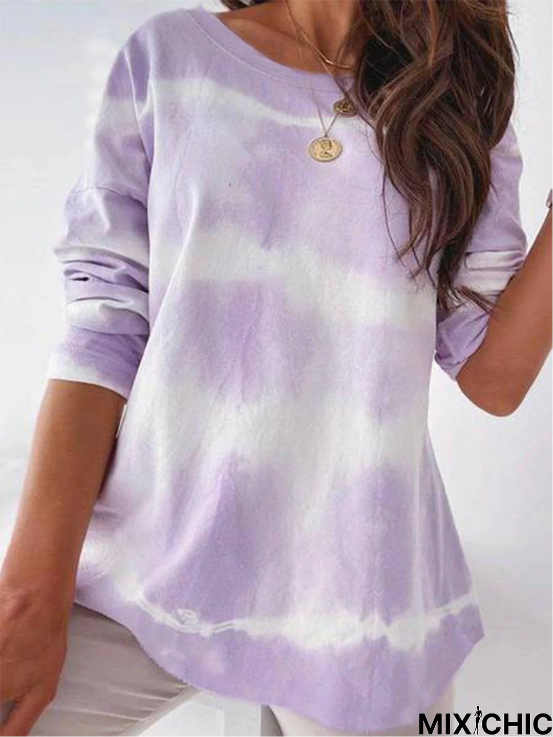 Casual Long Sleeve Crew Neck Tunic Sweatshirt