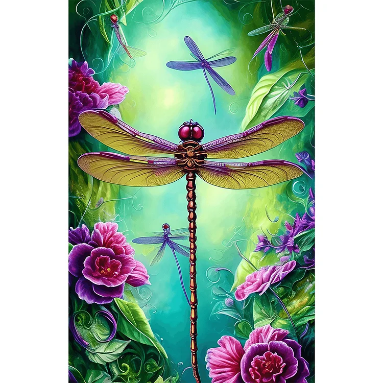 Flower Dragonfly 45*70CM(Canvas) Full Round Drill Diamond Painting gbfke