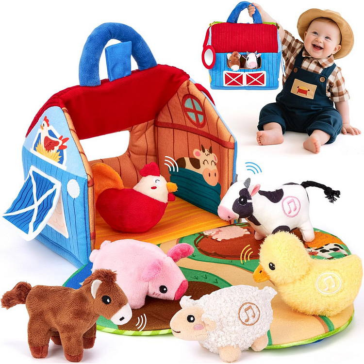 Baby Surprise Barn Toy – Plush Farm Animals with Real Sounds