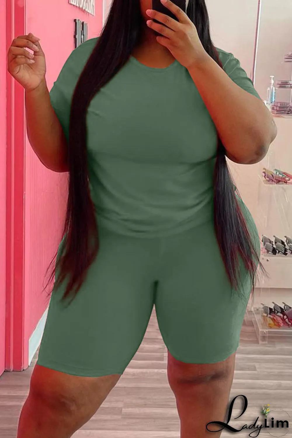 Black Fashion Casual Solid Basic O Neck Plus Size Two Pieces