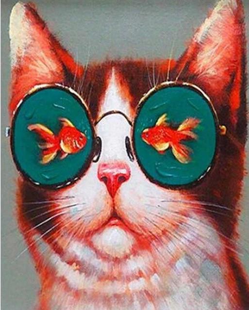 

Cat with Fish Glasses – Paint By Numbers - 40*50CM, 501 Original