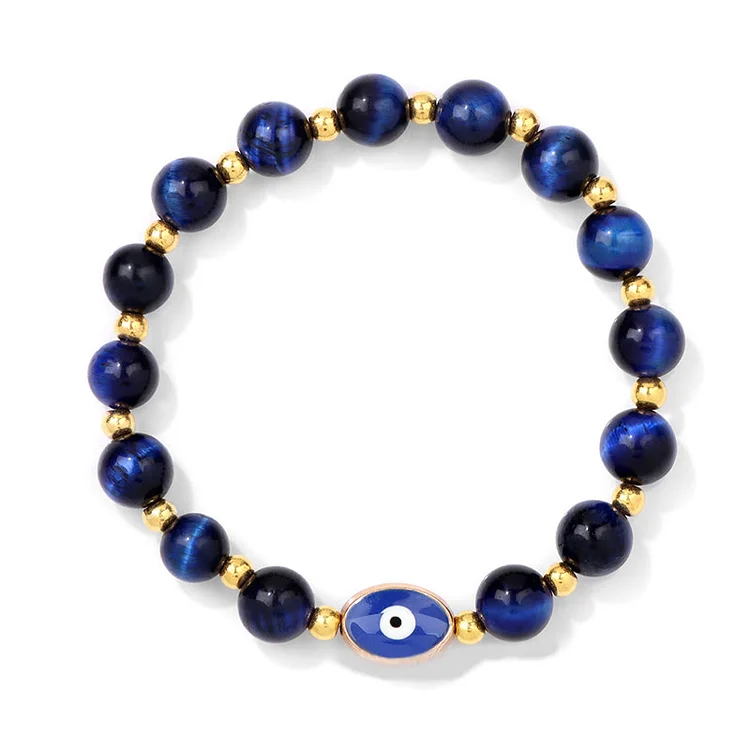 Olivenorma 8mm Blue Tiger Eye Evil Eye Bracelet