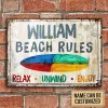 Personalized Surfing Beach Rules Customized Classic Metal Signs