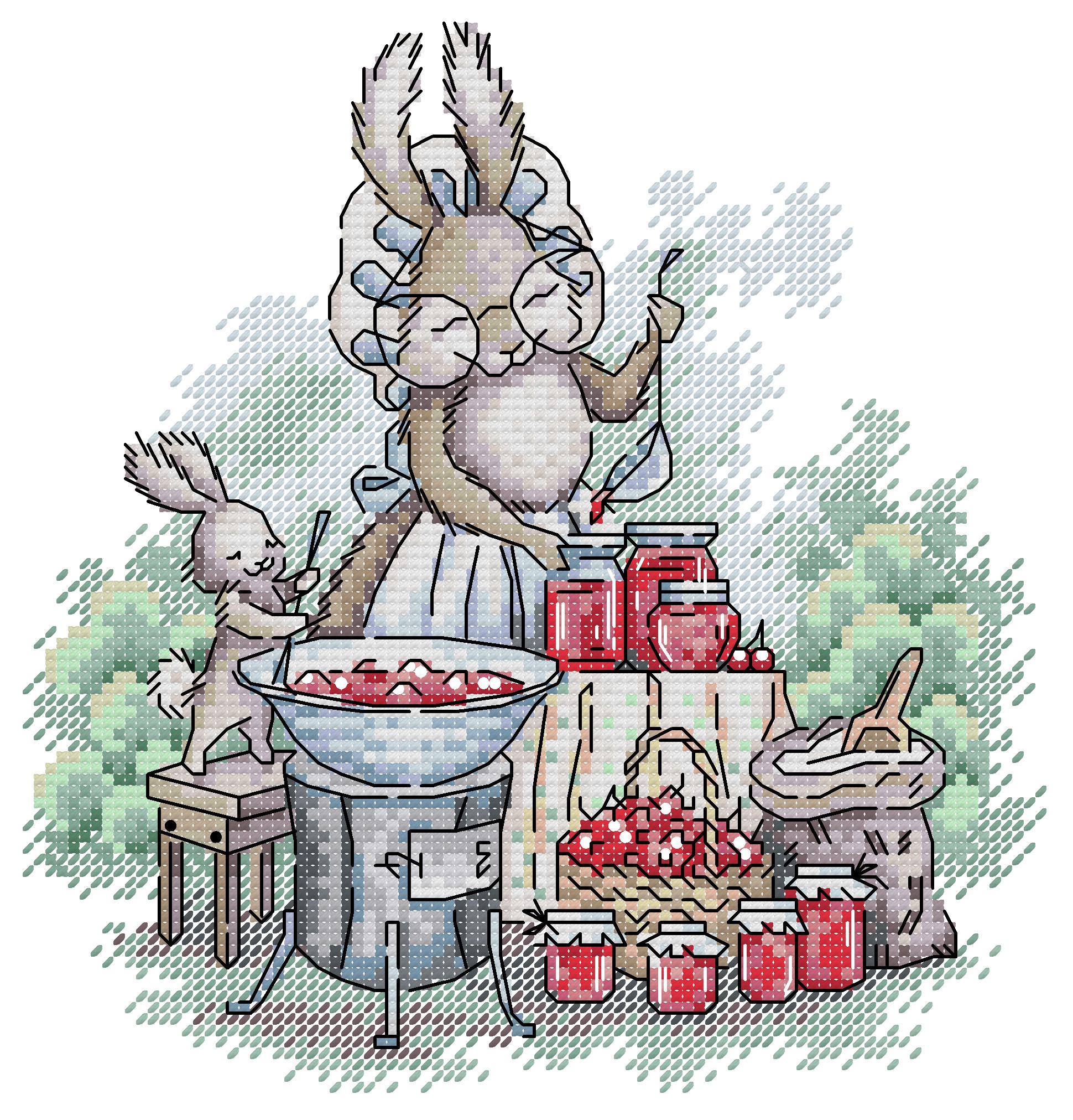 Joy Sunday - The Rabbit Making Jam- 14CT - 2 Strands Threads Printed ...