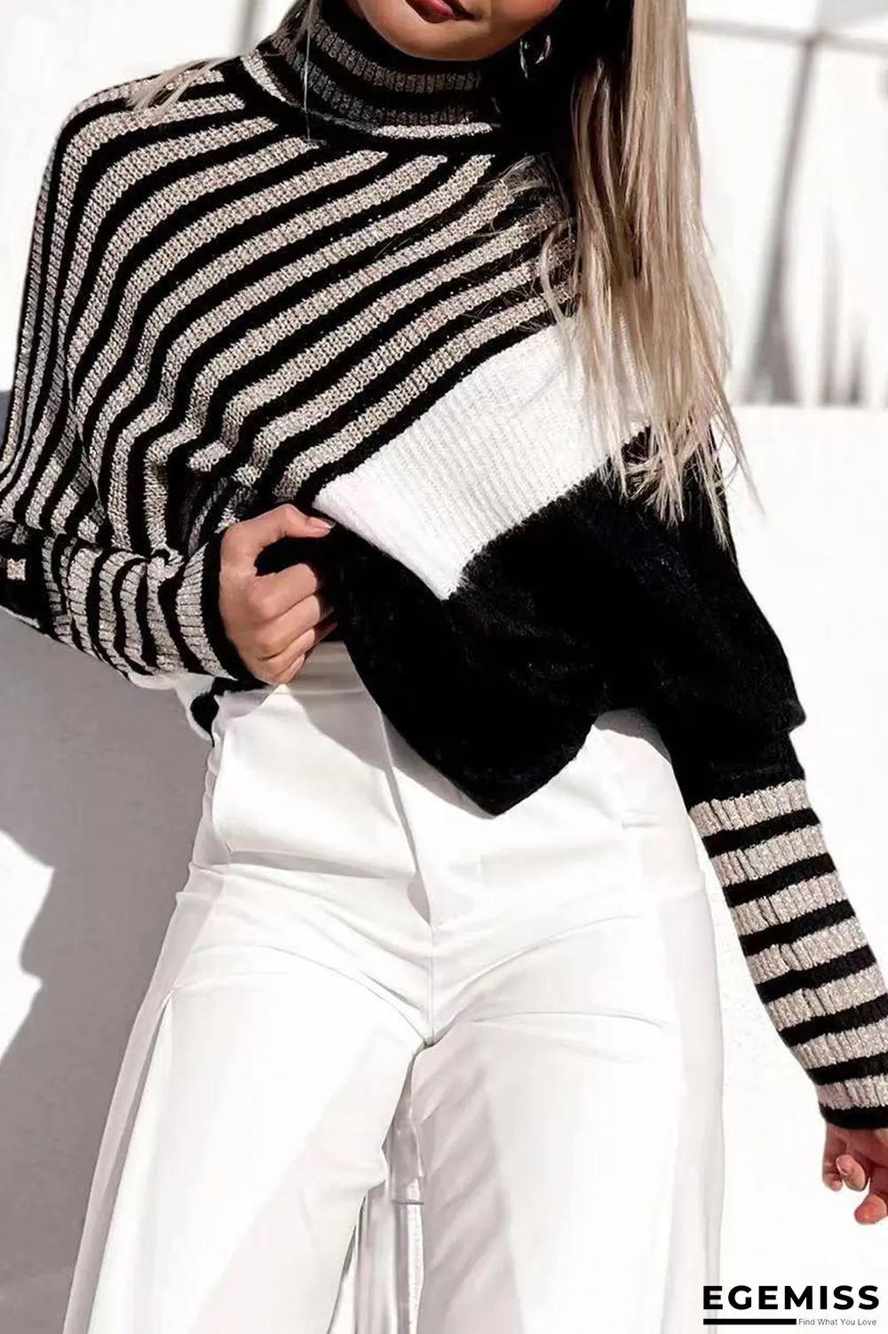 Street Solid Split Joint Slit Turtleneck Long Sleeve Two Pieces