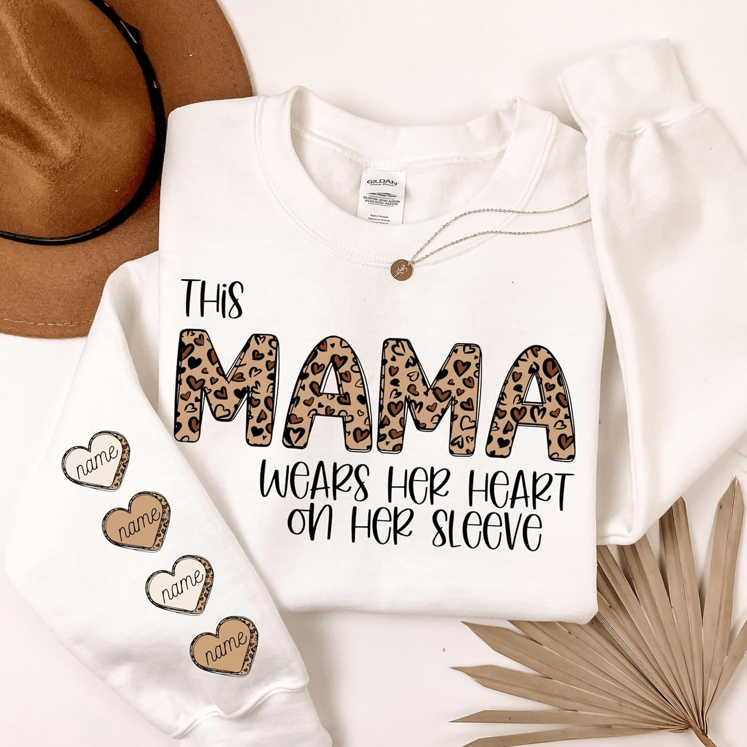 Loveyoufancy This Mama Wears Her Heart on Her Sleeve - Custom Personalize Mama Sweatshirt - Gift for Mom & Grandma