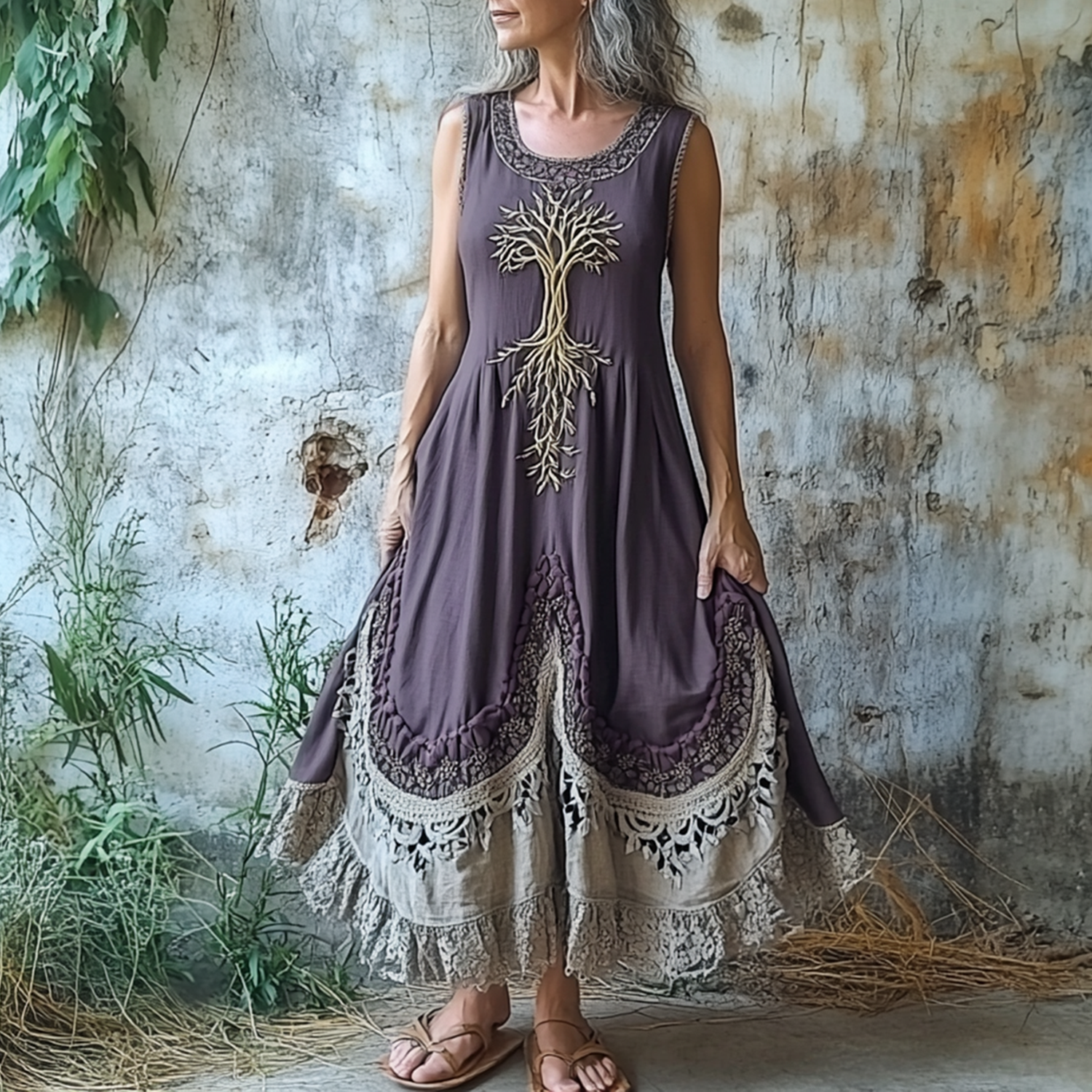 Tribal Print Long Sleeveless Dress