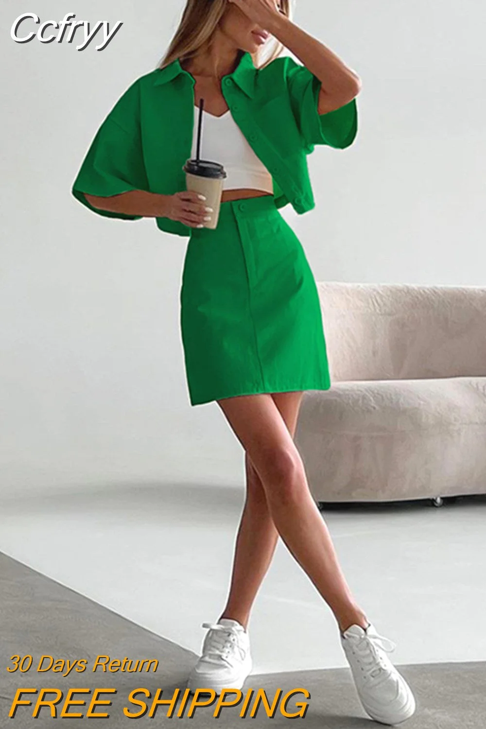 huibahe Autumn Pink Skirts Sets 2 Pieces Outfits Womens Elegant Half Sleeve Shirts Green A-Line Sexy Mini Skirts Suits Woman 2023