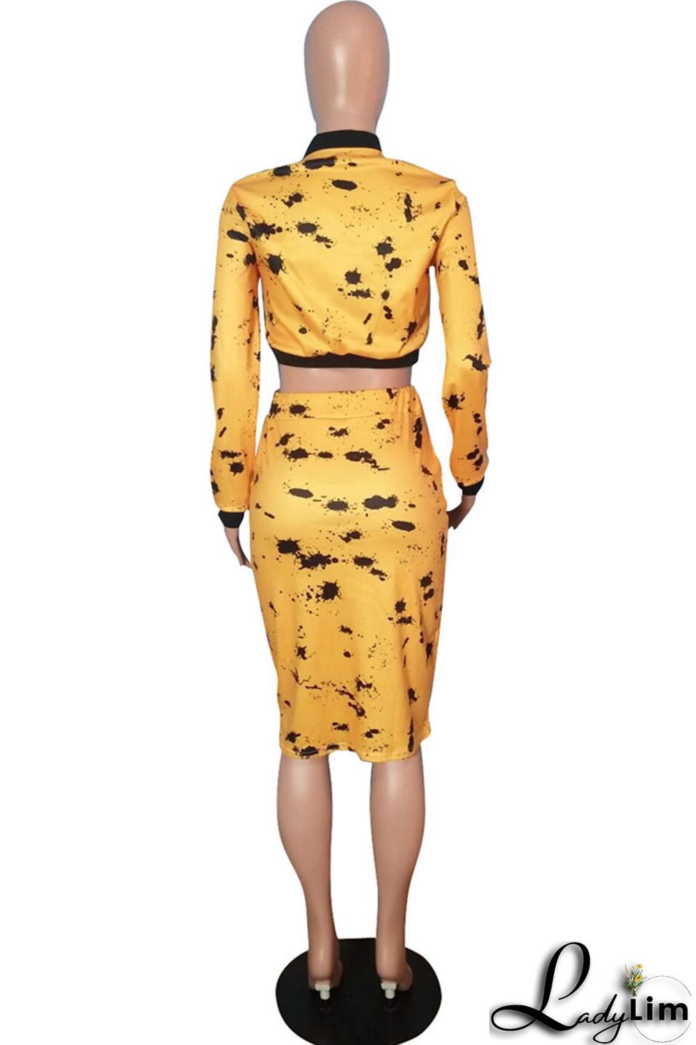 Purple Fashion Casual Print Basic Zipper Collar Long Sleeve Two Pieces