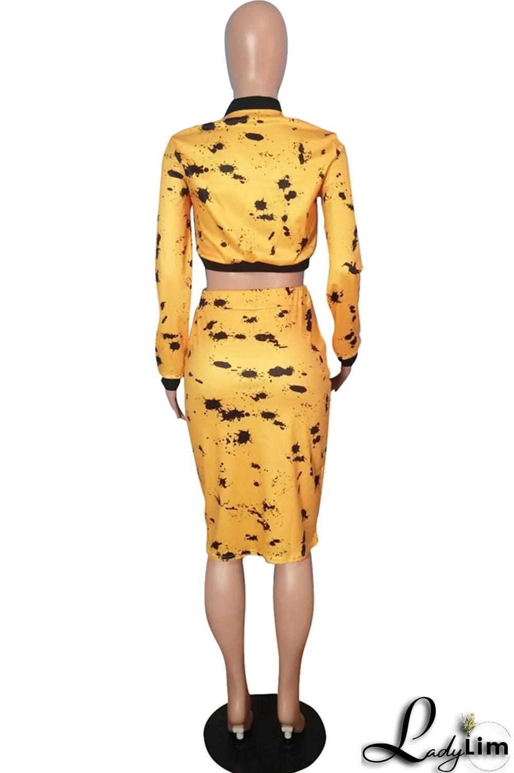 Purple Fashion Casual Print Basic Zipper Collar Long Sleeve Two Pieces