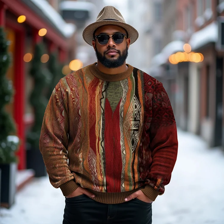 VChics Men's Plus Size Ethnic Graphics Knit Jacquard Christmas Gifts Sweater