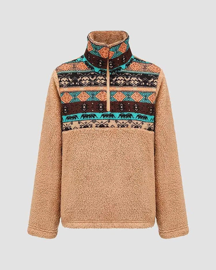 Gaiety Teddy Fuzz Tribal Polo Sweater