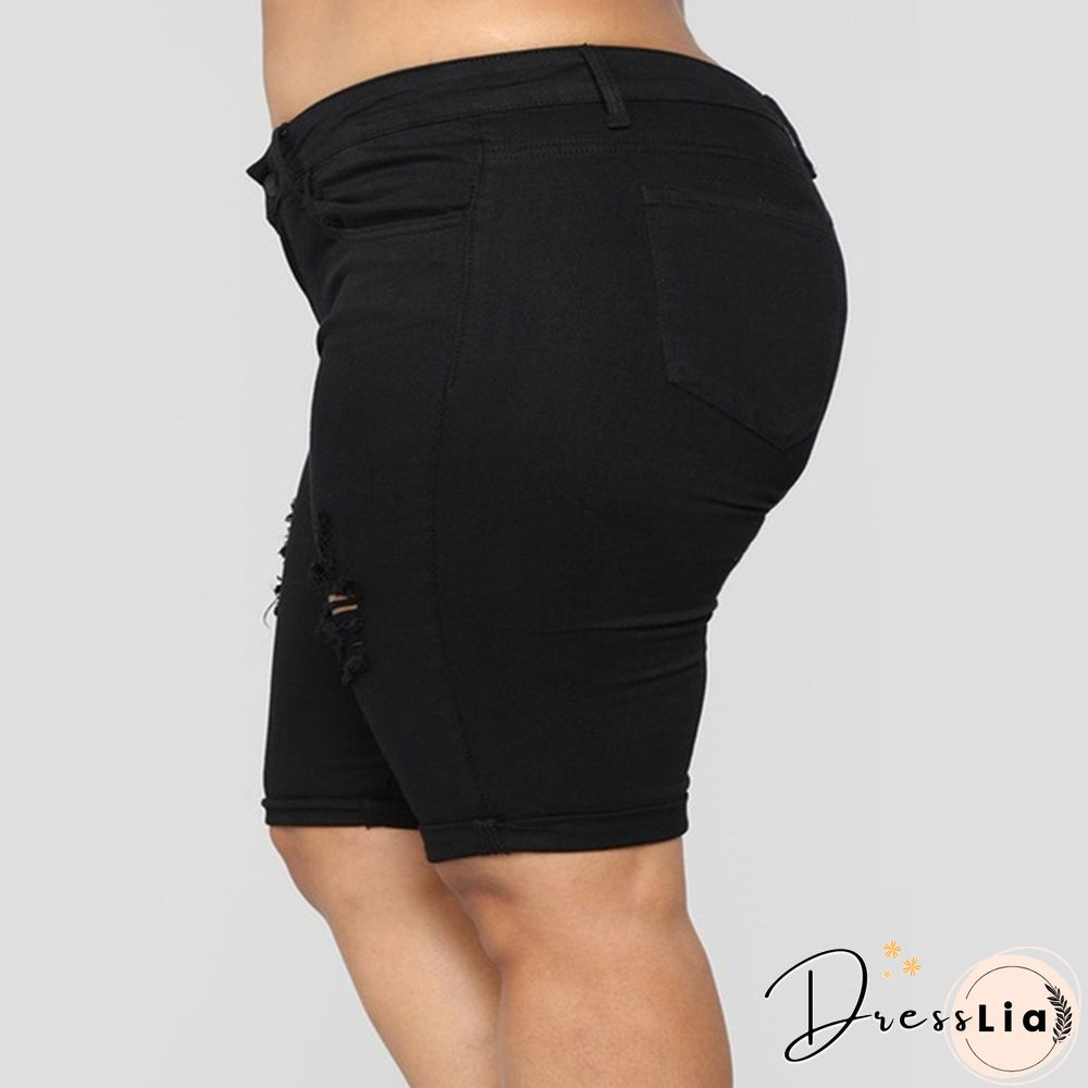 Women Ladies Fashion Shorts Ripped Skinny Jean Print Plus Size Leggings Denim Pants