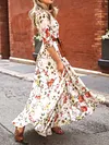 Floral-Print Puff Sleeves Bohemia Maxi Dress