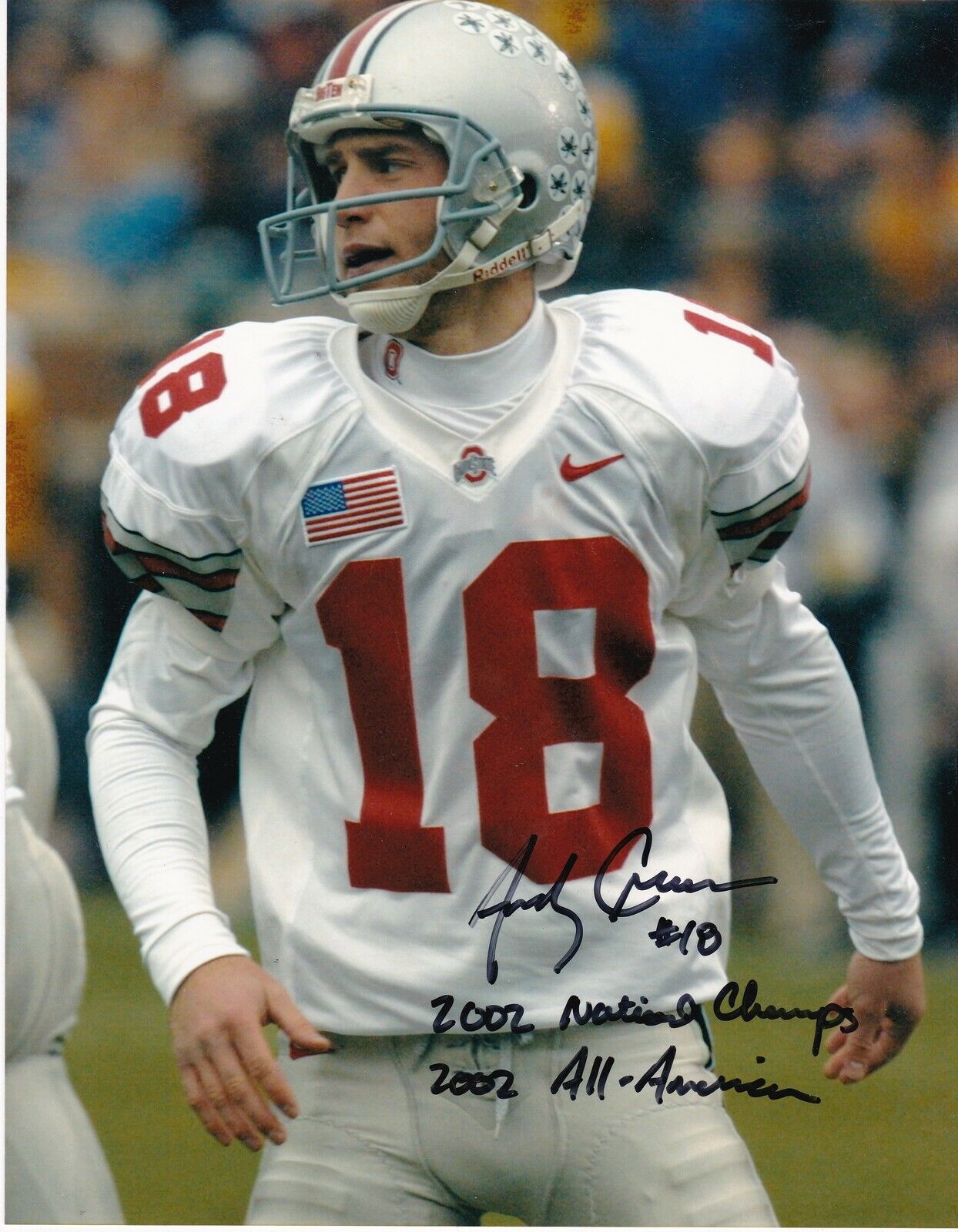 ANDY GROOM OHIO STATE BUCKEYES 2002 NATIONAL CHAMPS ACTION SIGNED 8x10