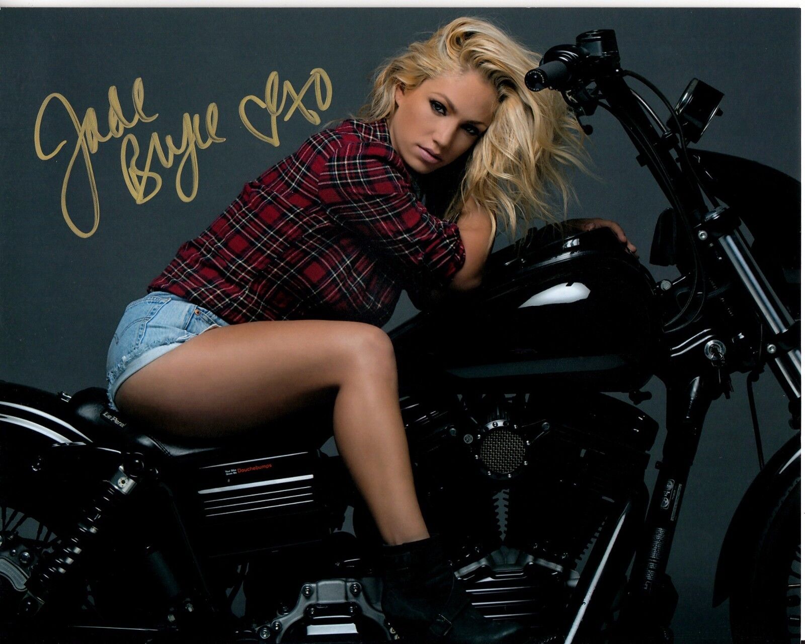 JADE BRYCE hand-signed HOT BLONDE 8x10 CLOSEUP ON MOTORCYCLE uacc rd coa PROOF