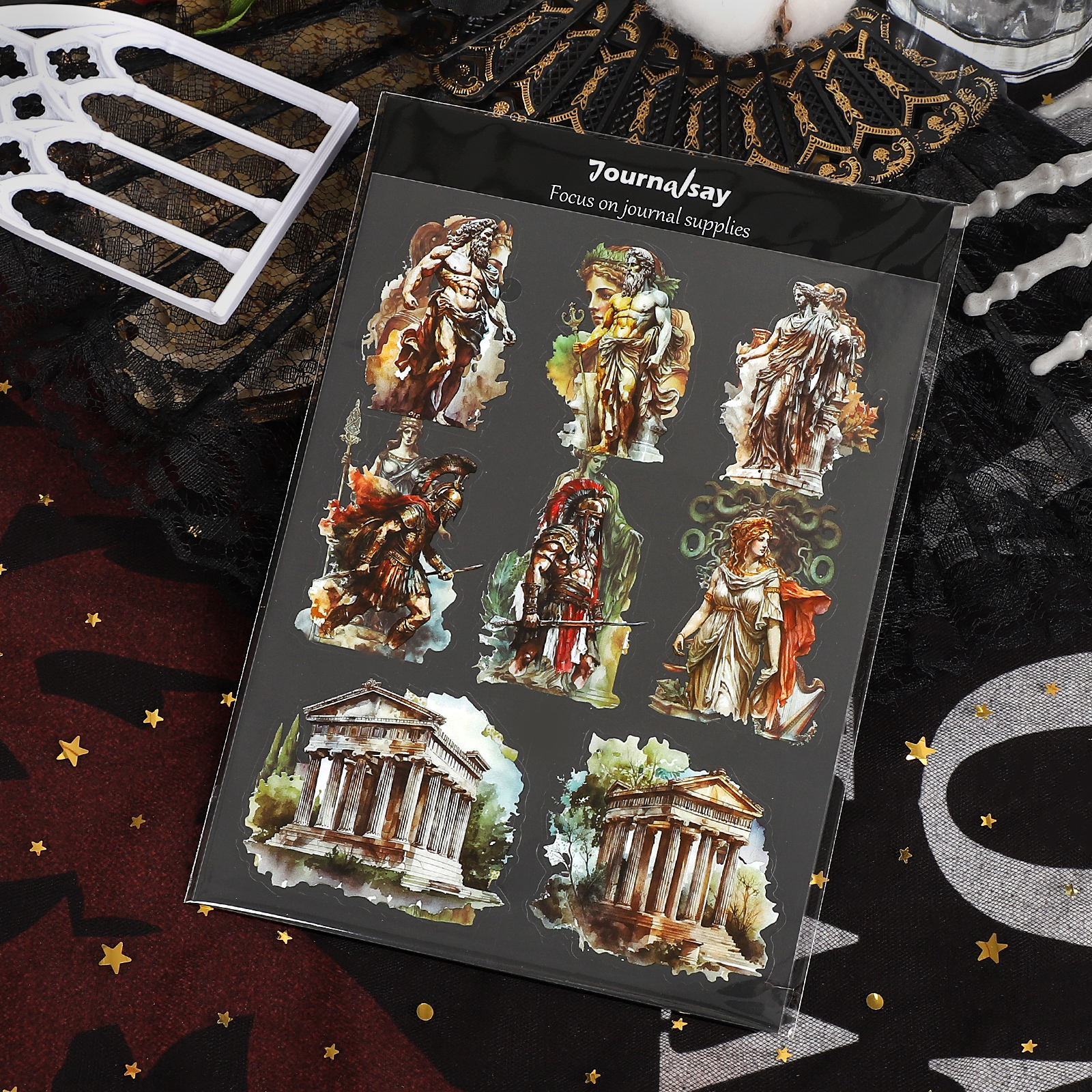 PET Sticker - 2 Sheets Vintage Greek Mythology Character Landscape 