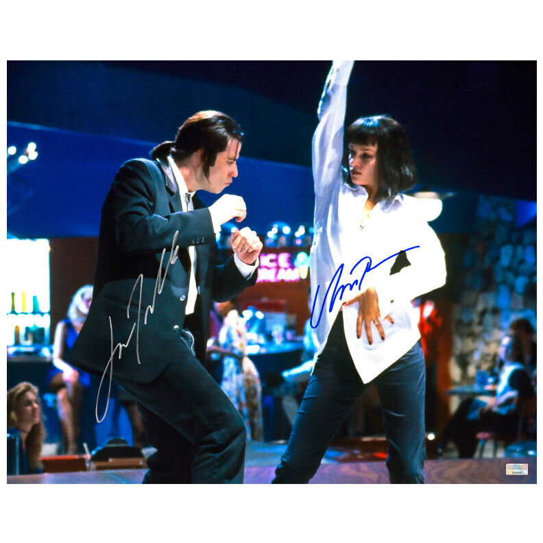 Uma Thurman and John Travolta Autographed Pulp Fiction 16x20 Classic Dance Photo Poster painting