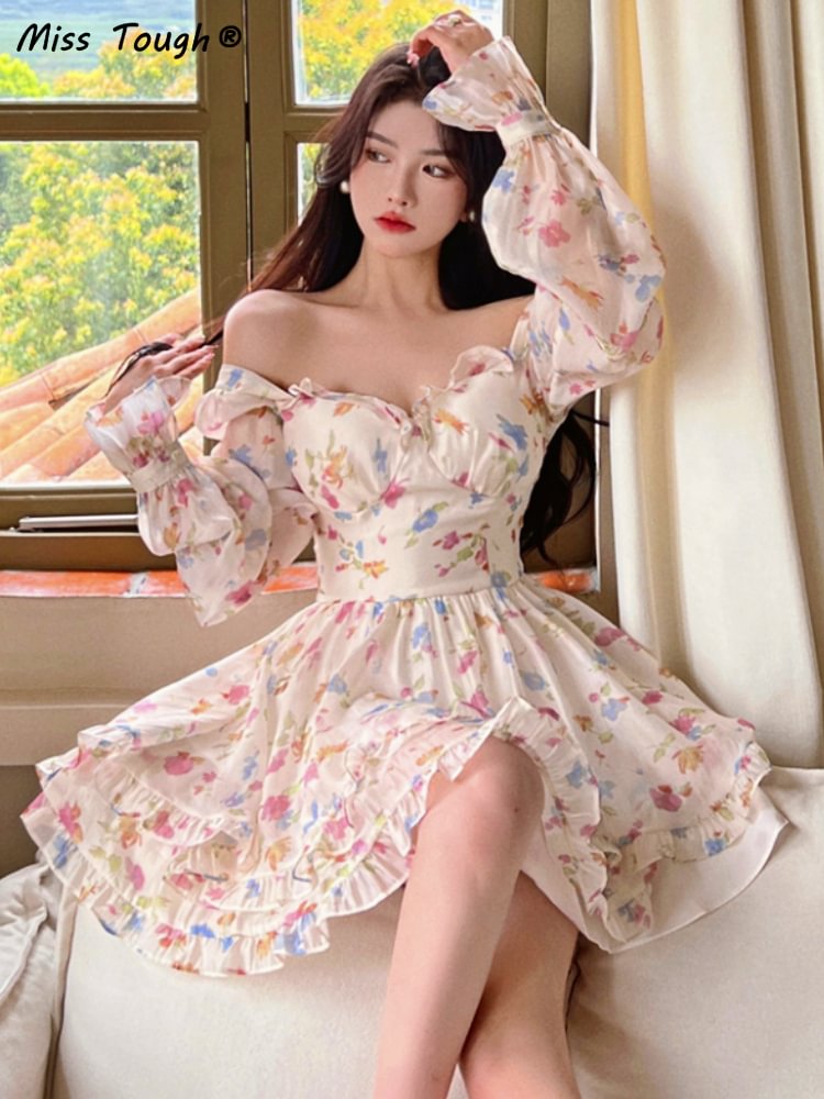 Chiffon Lace Floral Fairy Sweet Ruffle Flounce Elegant Dress SP18137