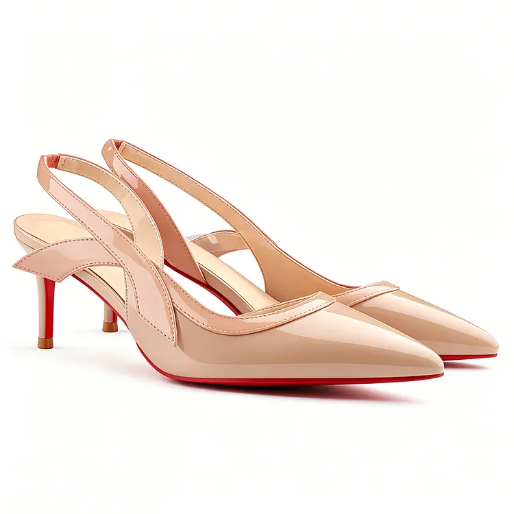65mm Women's Pointed Toe Kitten Stillettos Slingback Red Bottoms Pumps Sandals VOCOSI VOCOSI