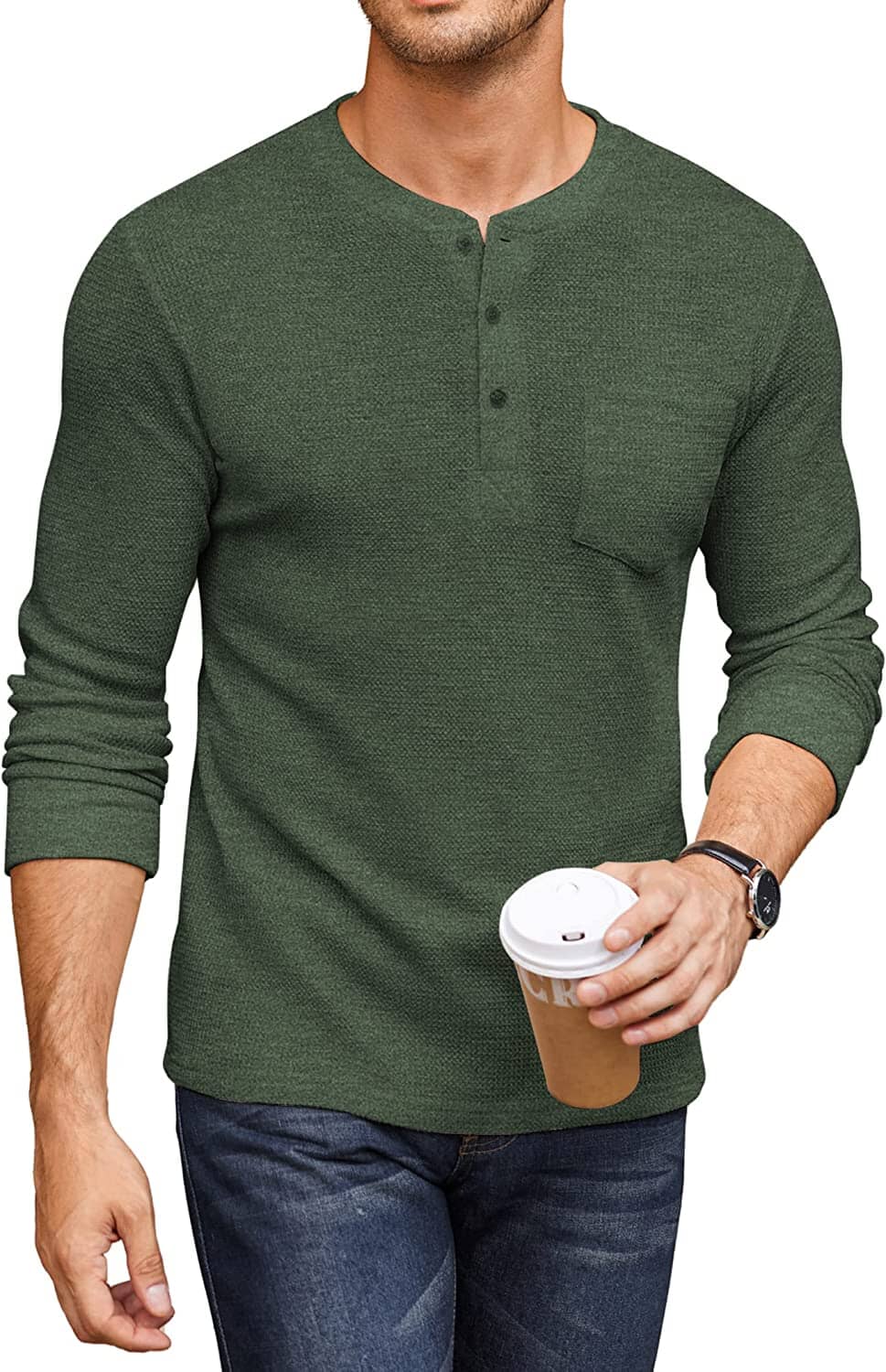 Basic Waffle Pullover Long Sleeve T-Shirt