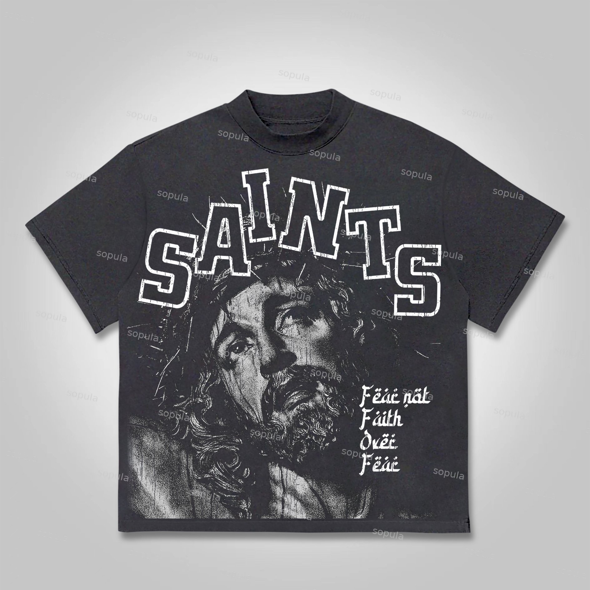 Sopula Vintage Jesus Saints Faith Graphic T-shirt