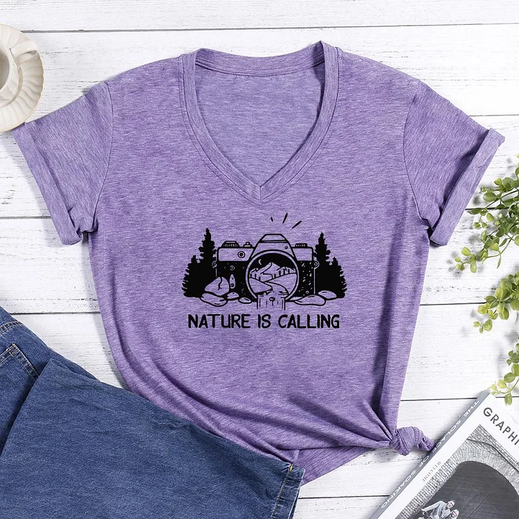 nature is calling hiking V-neck T Shirt-Annaletters