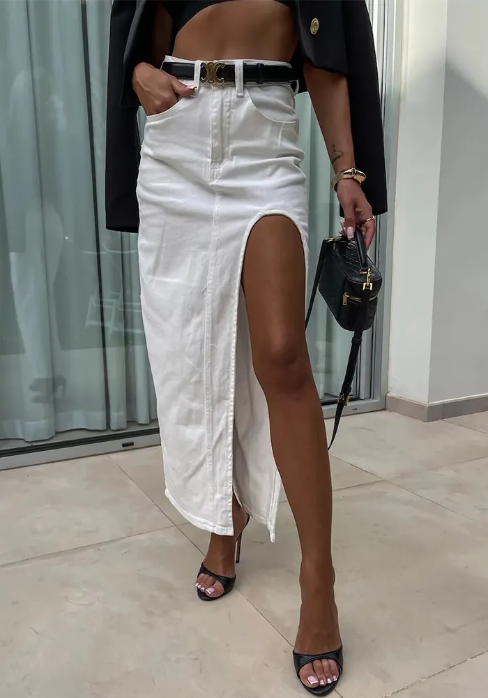 Street Retro Women's High Waist Irregular Slit Denim Skirt