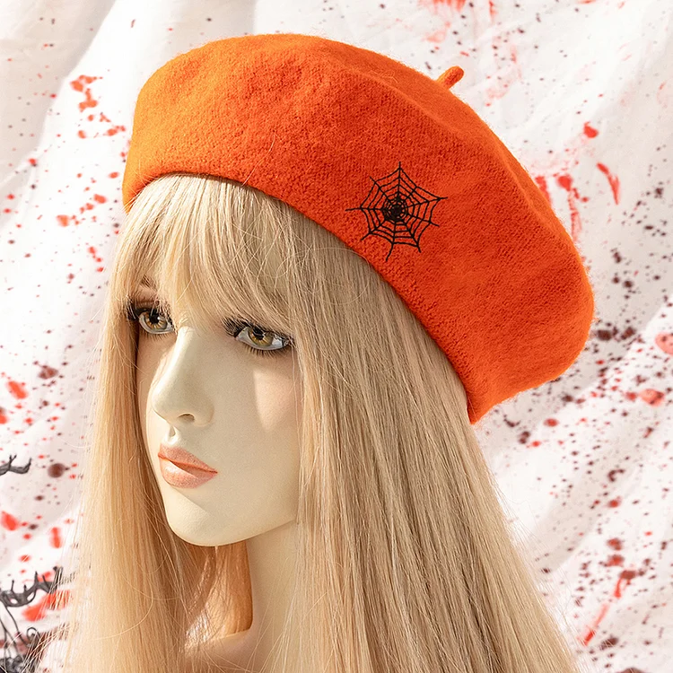 Halloween Fashion Orange Embroidery Spider Web Hats