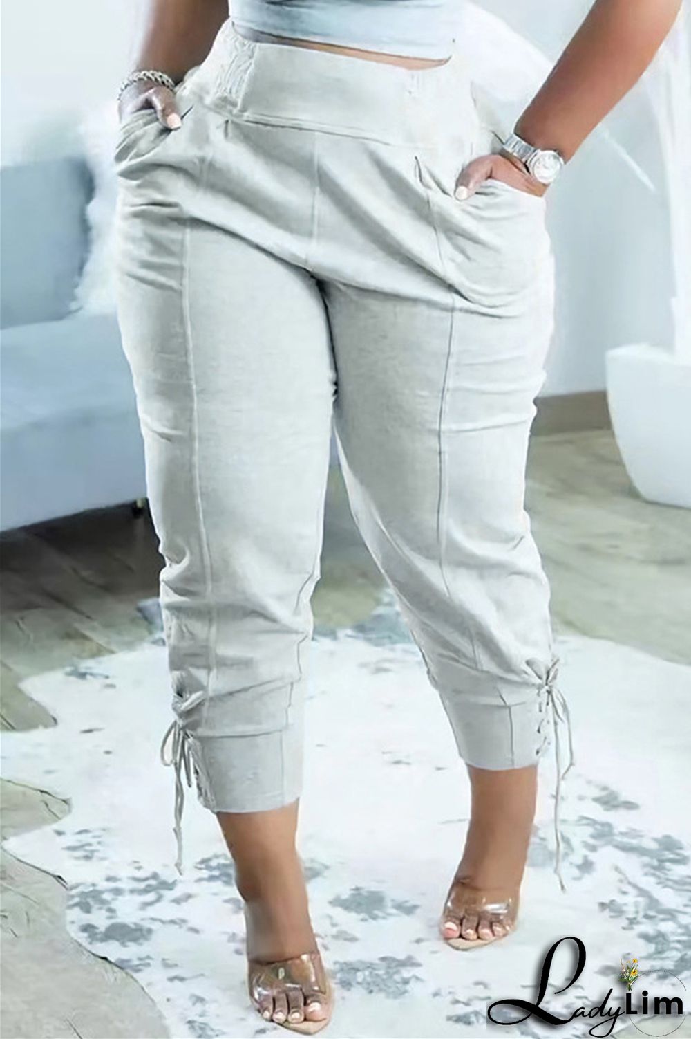 Black Fashion Casual Solid Basic Regular High Waist Trousers