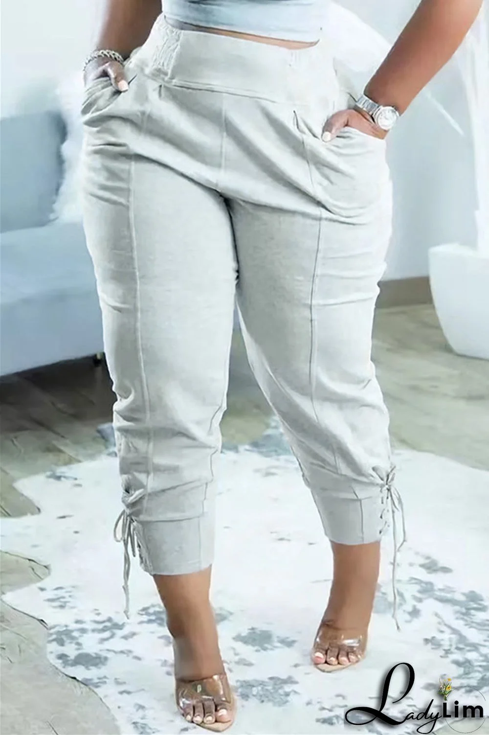 Black Fashion Casual Solid Basic Regular High Waist Trousers