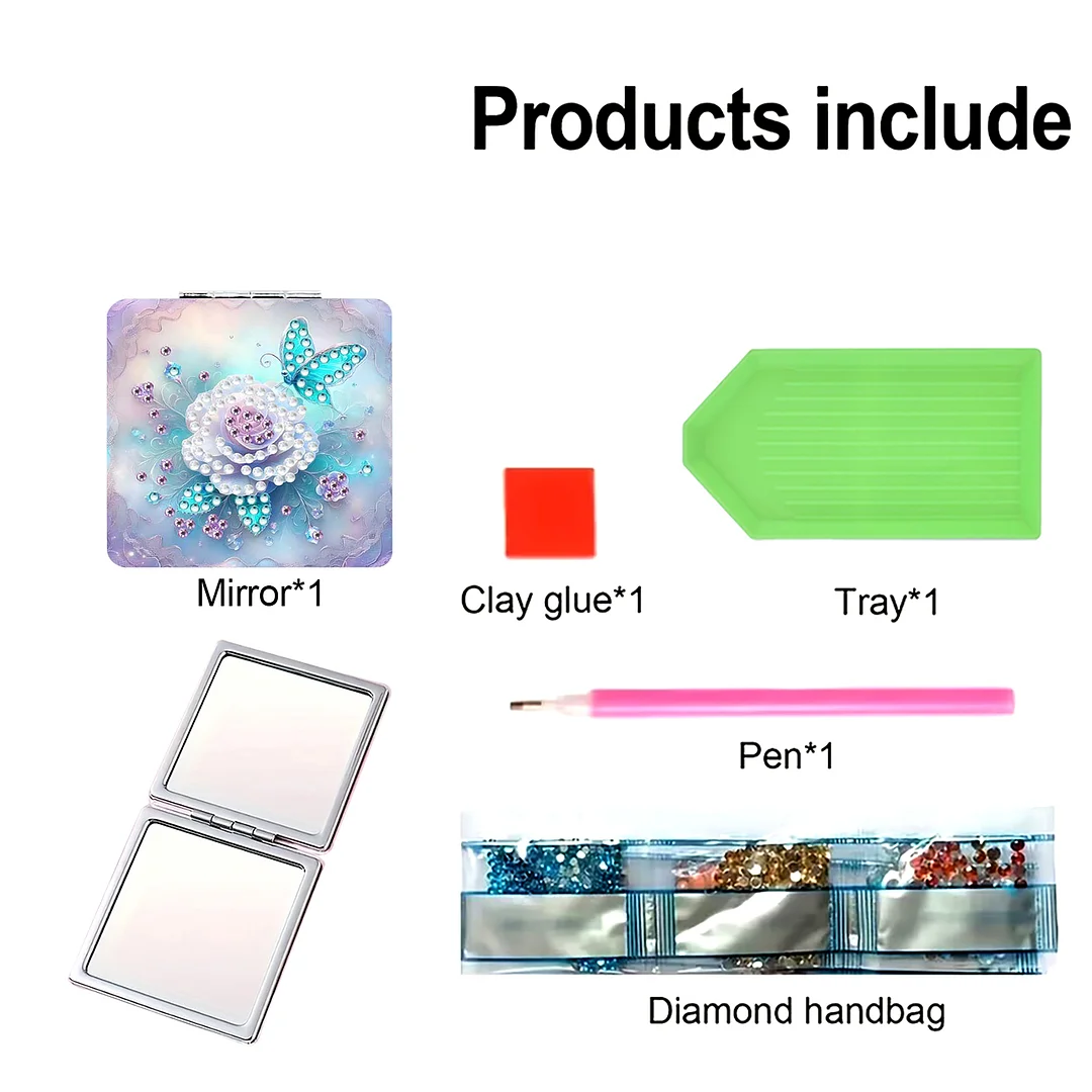 White Flower DIY Special Shaped Diamond Painting Compact Mirror Kits Diamond Art Painting Pocket Mirror for Beginners Adults Art Craft Woman Gifts