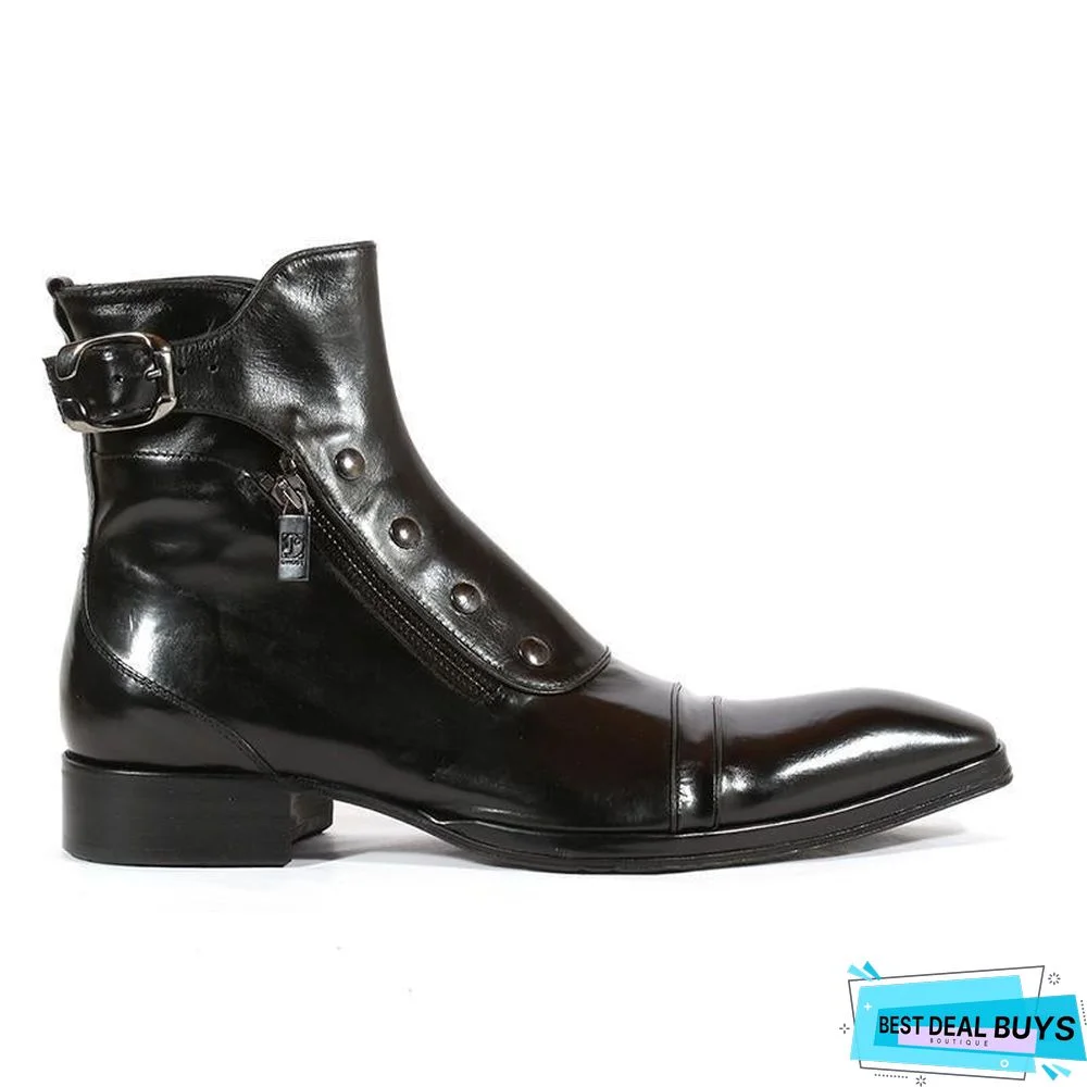 Men's Gentlemen Button Zipper Ankle Boots