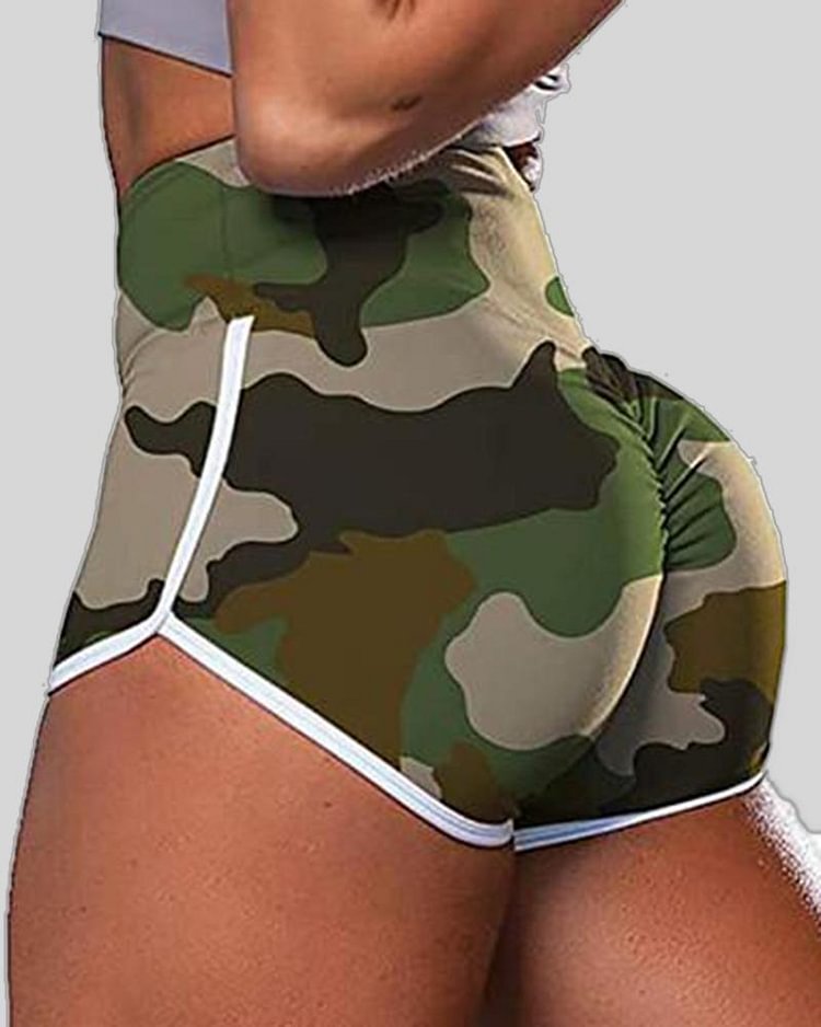 Allover Print Contrast Binding High Waist Sports Shorts - Shop Trendy Women's Clothing | LoverChic