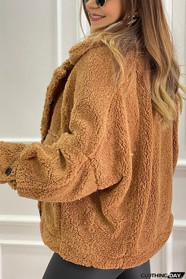 Milk Brown Lined Pocket Plush Coat