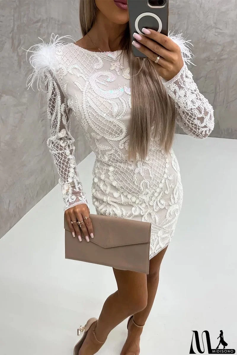 MidiSono - Celebrities Elegant Patchwork Embroidery Sequins O Neck Wrapped Skirt Dresses(3 Colors)