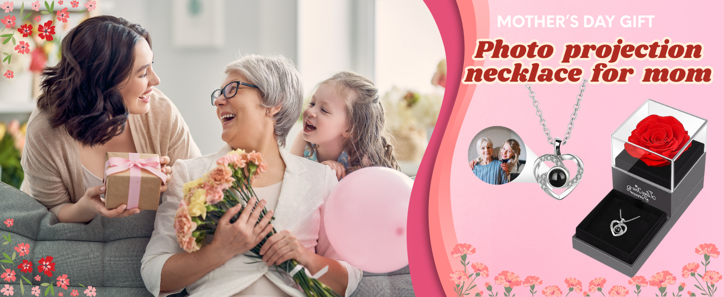 Duckbe Personalized Picture Projection Necklace Gift for Mom from Daughter and Son