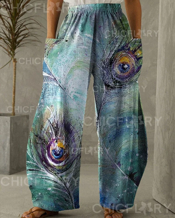 Women's Peacock Print Loose Pants