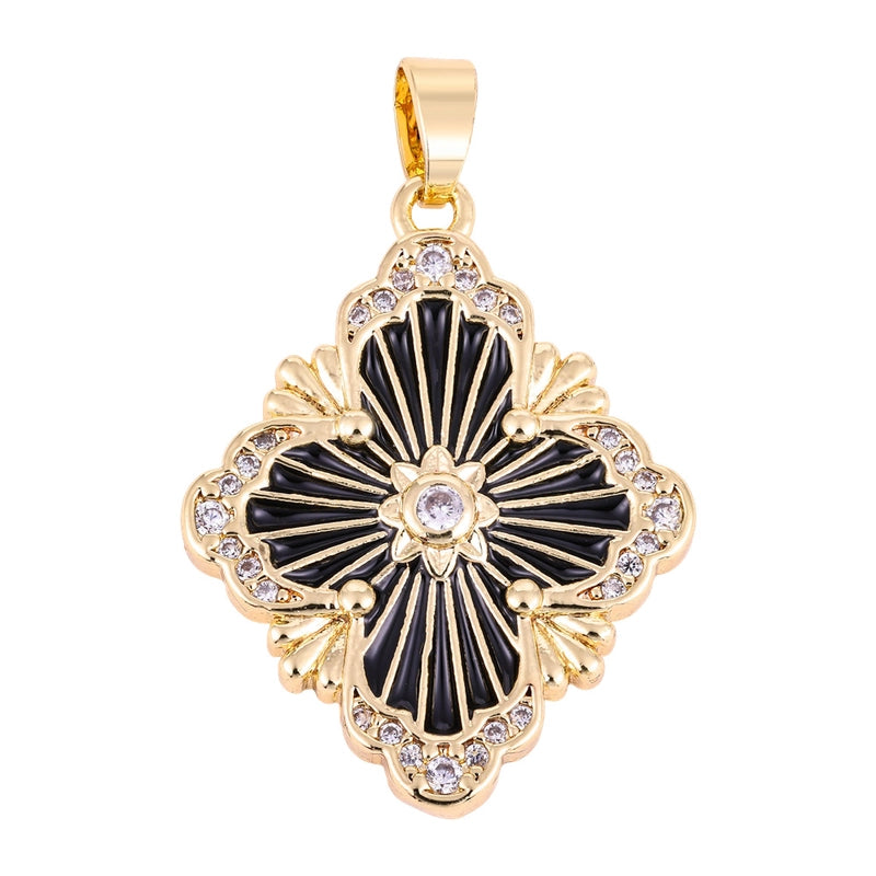 1 Piece Copper Zircon Four Leaf Clover Round Heart Shape Pendant Jewelry Accessories