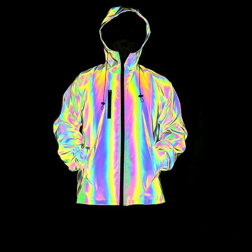 Toloer Autumn And Winter New Dazzle Color Reflective Jacket Men's Colorful Laser Plus Size Hooded Jacket-Outfit Ideas